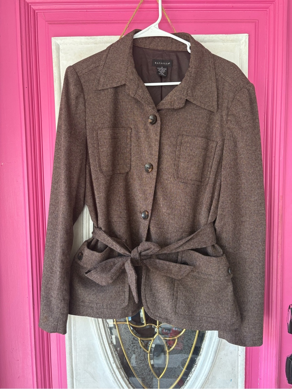 Rafaella Brown Tie-Belt Wool-Blend Blazer